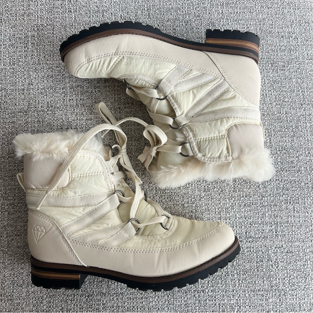 Rock & Candy Danlea Faux Fur Lined Winter Boots Cream Ivory Size 7.5 NEW IN BOX